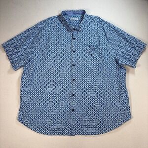 Tommy Bahama Silk Shirt Men's 3XLB Blue Geometric Pocket Button Up Camp Big TB93